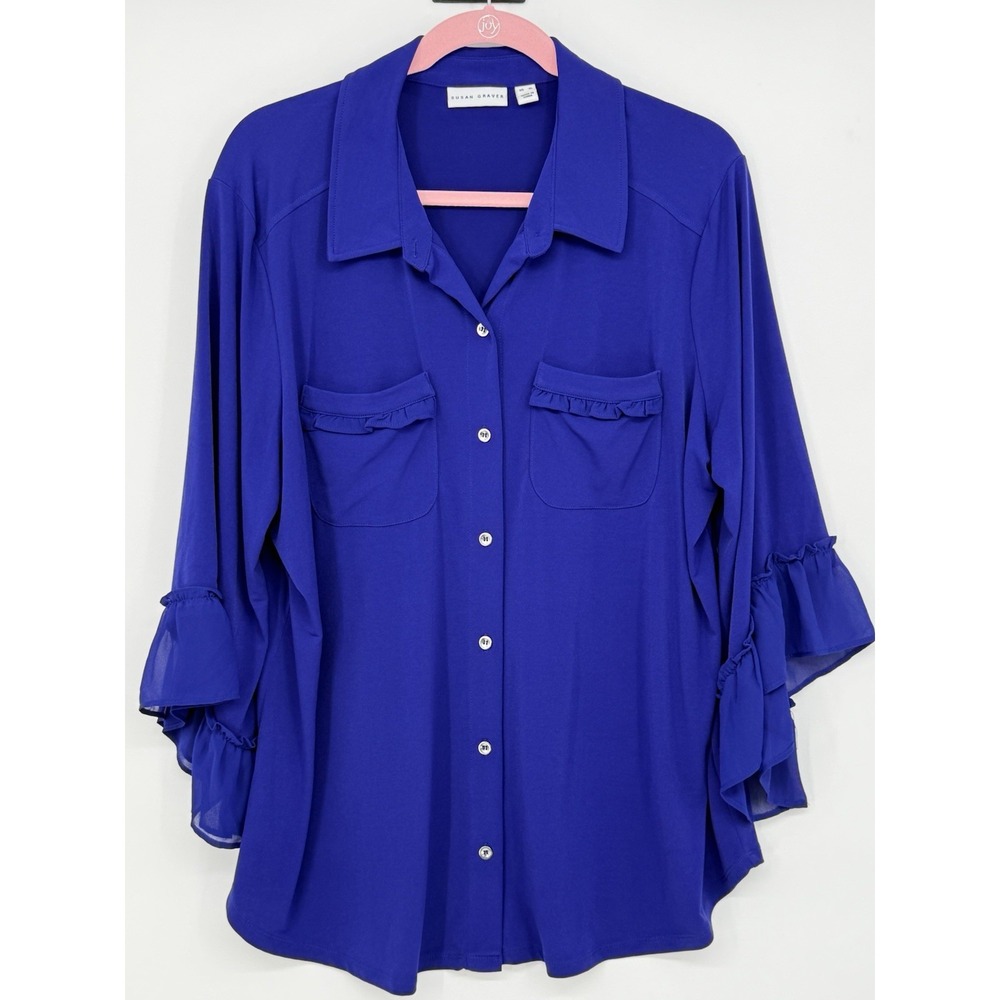 Susan Graver 3/4 Sleeve Top with Ruffles XL